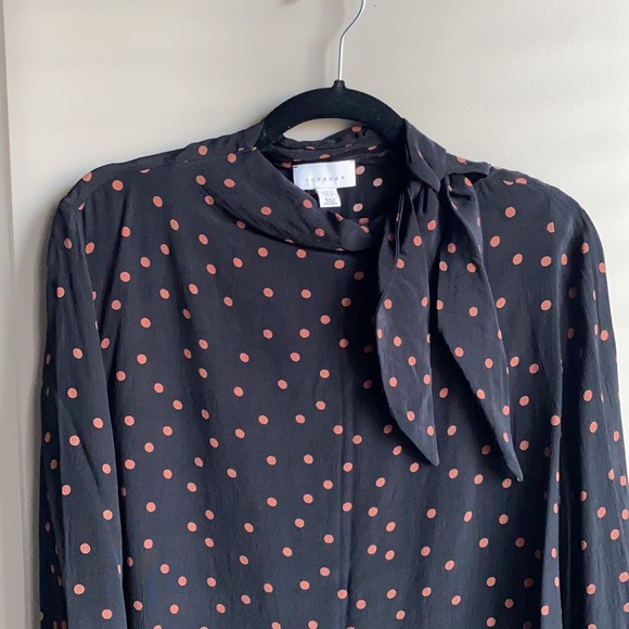 Topshop Neck-Tie Polka Dot Blouse - Picture 2 of 4
